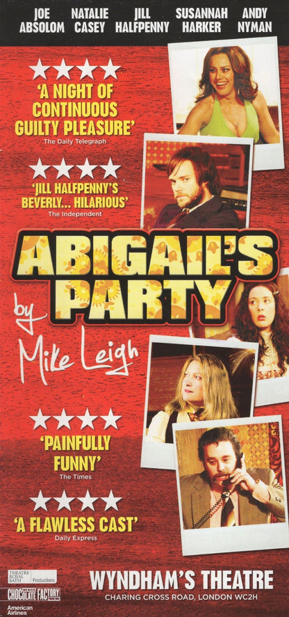 Abigails Party Joe Absolom Andy Nyman Susannah Harker 4x Hand Signed Theatre Flyer