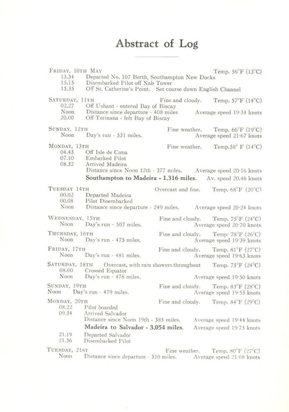 Abstract Of 1968 Log P&O Southampton Cruise SS Arcadia Ship Voyage