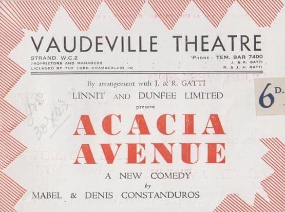 Acacia Avenue Vaudeville Theatre Comedy Small Old WW2 London Theatre Programme