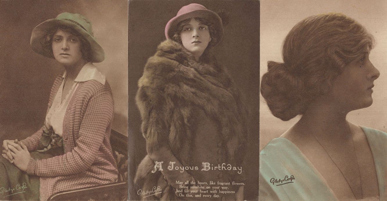 Actress Gladys Cooper in Fox Fur Coat Stole WW1 Fashion 3x Postcard