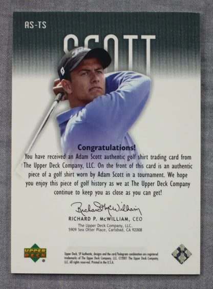 Adam Scott 2001 Tour Swatch Worn Shirt Golf Rare Limited Edition Card