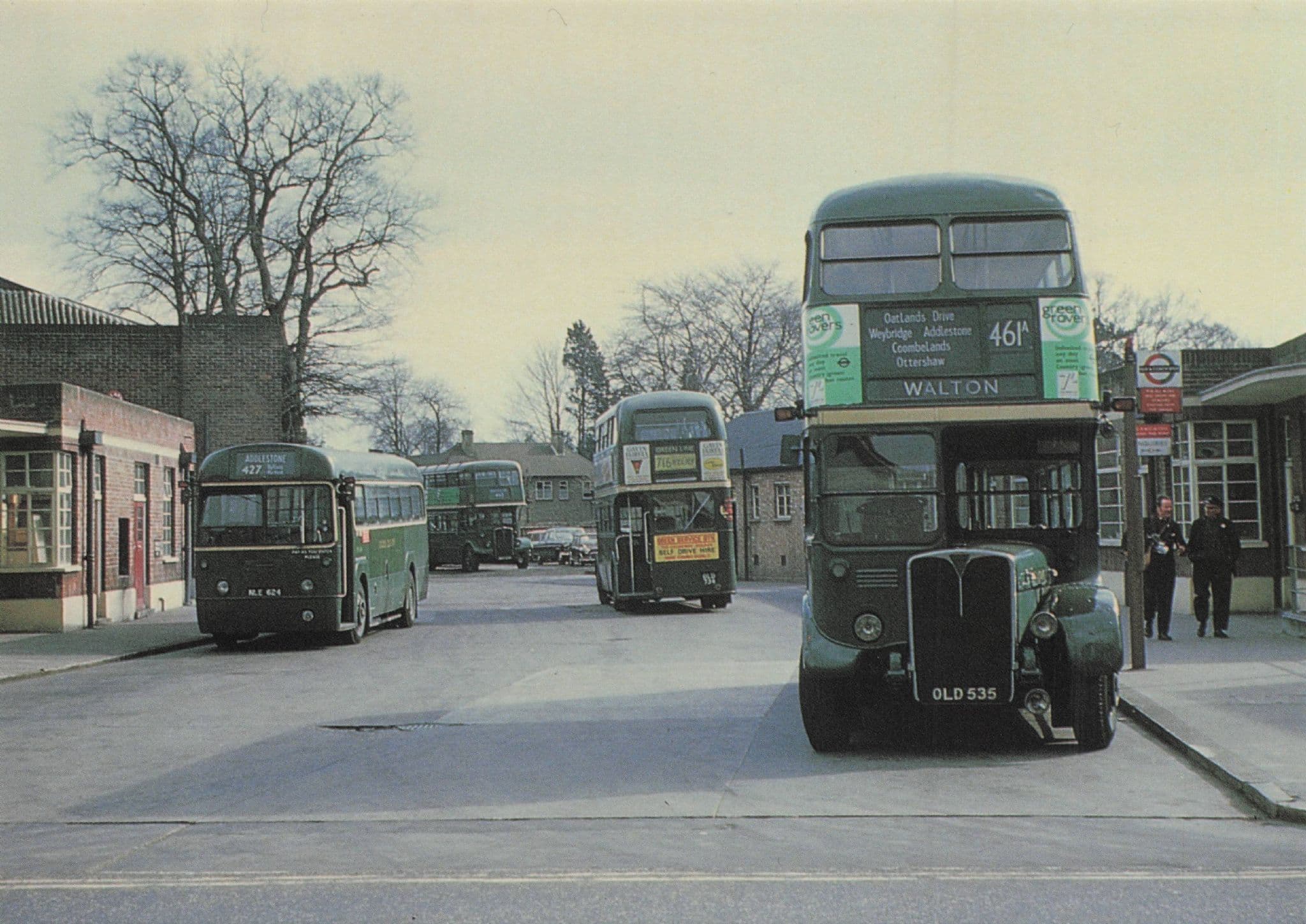 Addlestone Country Bus Garage in 1970 London Transport Postcard