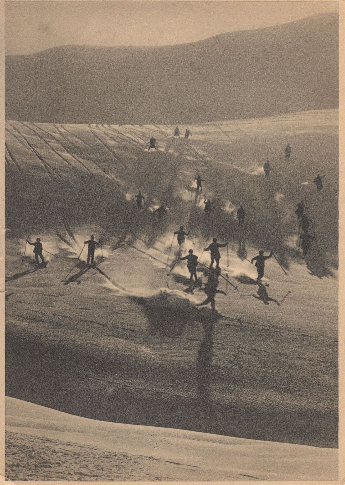 Adelboden 20 Skiers Skiing Formation Antique Ski Switzerland Postcard