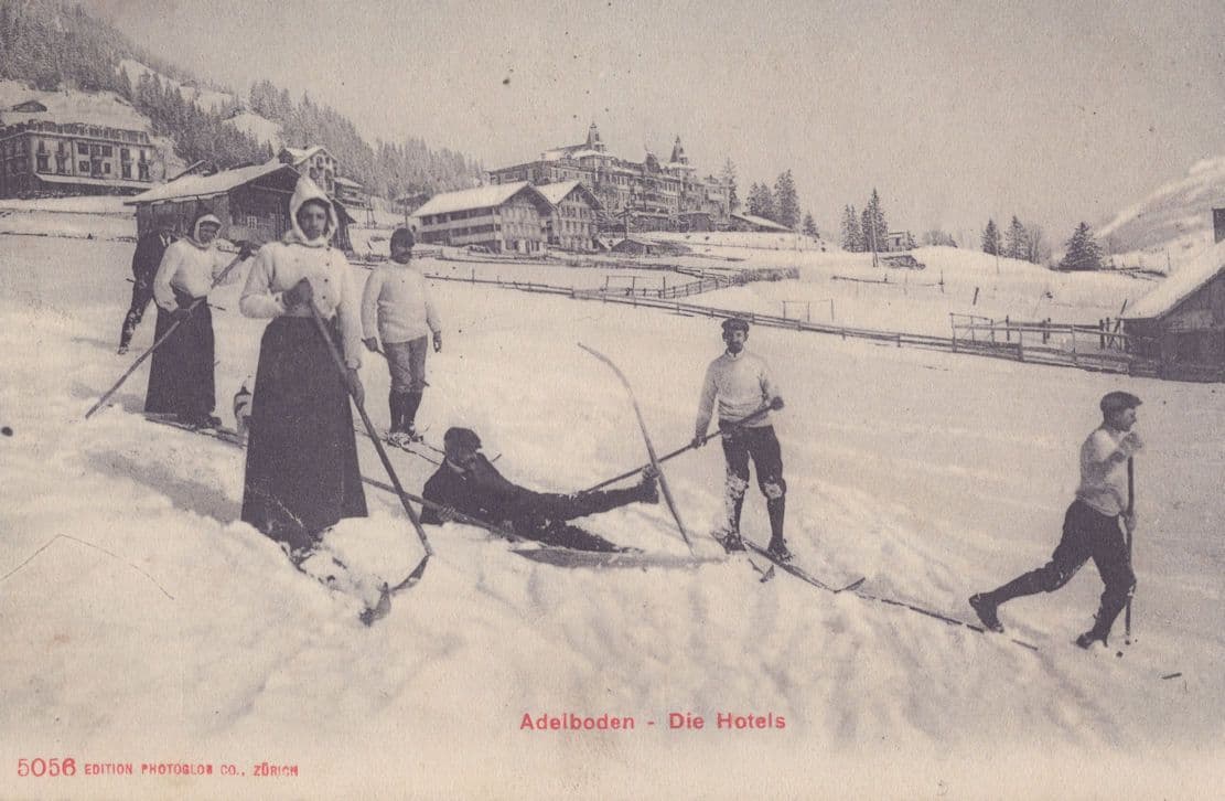 Adelboden Die Hotels Skiing Snow Comic Old Switzerland Postcard