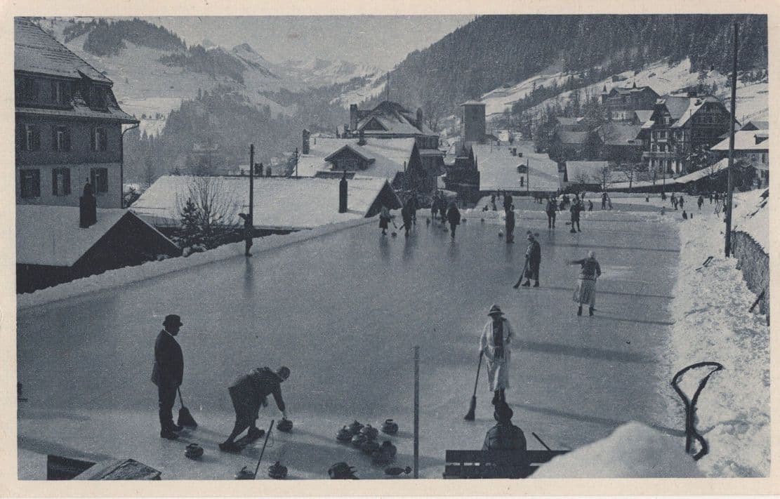 Adelboden Roof Curling Ice Skating Sports Rink Switzerland Old Postcard