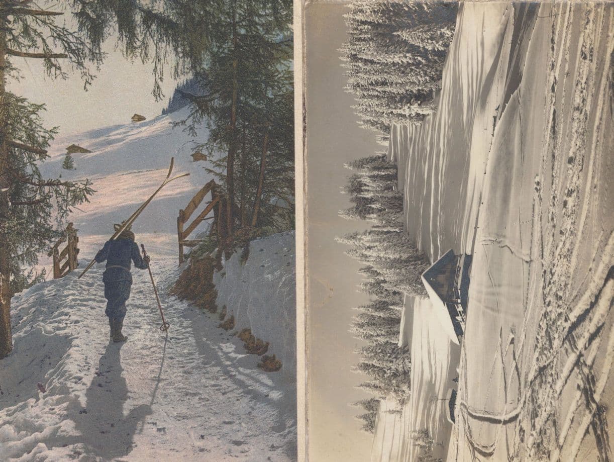 Adelboden Skier Goes Skiing & Spaghetti Tracks 2x Switzerland Postcard s