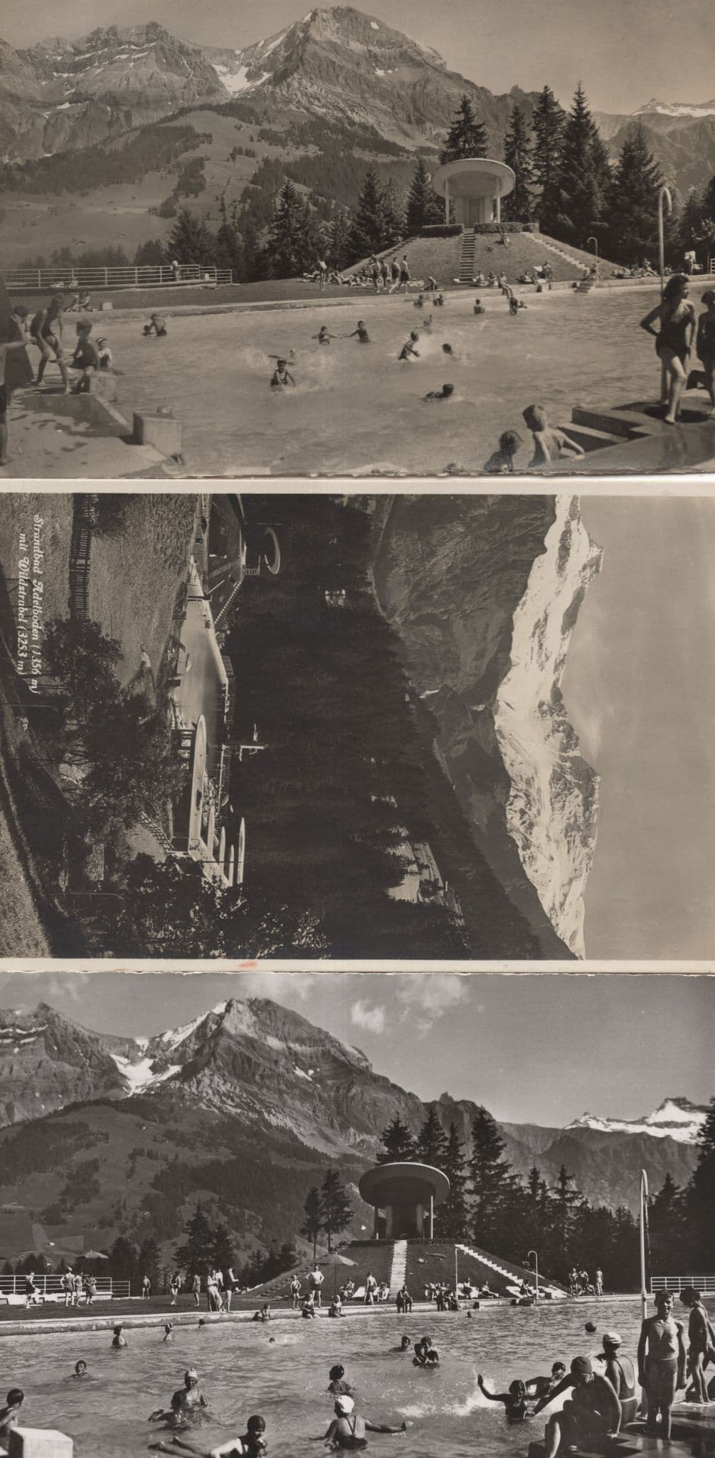 Adelboden Swimming Pool Schwimmbad Sonnenbad 3x Swiss Old Postcard s