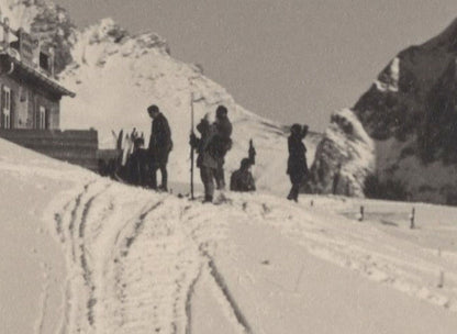 Adelboden Switzerland Ski Hut Skiers Snow Tracks Old Postcard