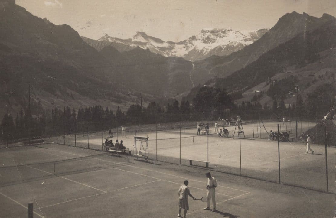 Adelboden Tennis Courts Match Antique Switzerland Postcard