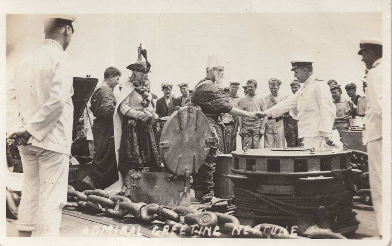 Admiral Greeting Neptune Antique Ship WW1 RPC Postcard Some Faults