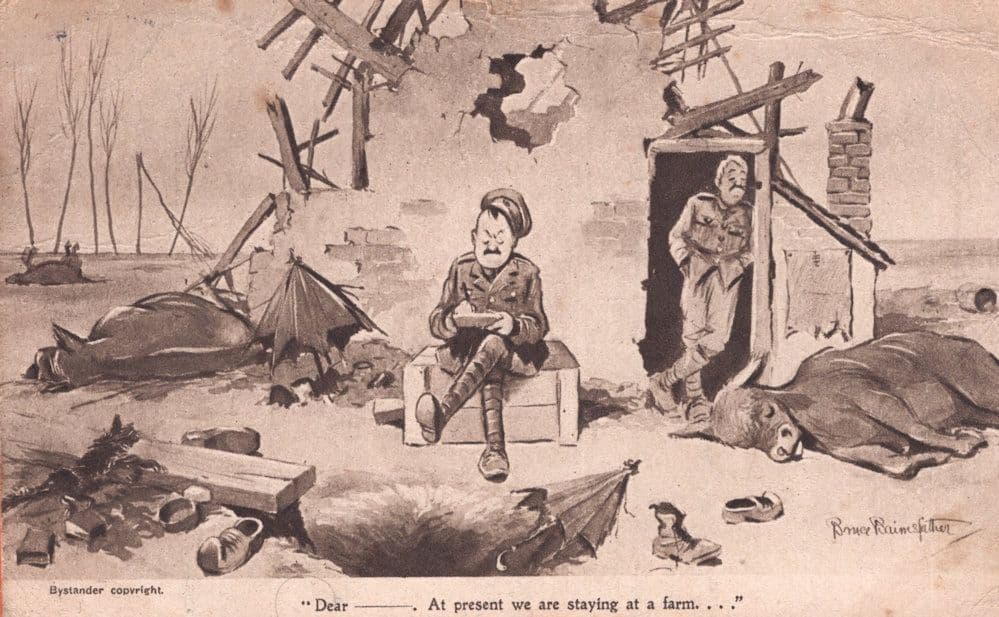 Adolf Hitler Lookalike Farm Bombed WW1 Old Military Comic Postcard