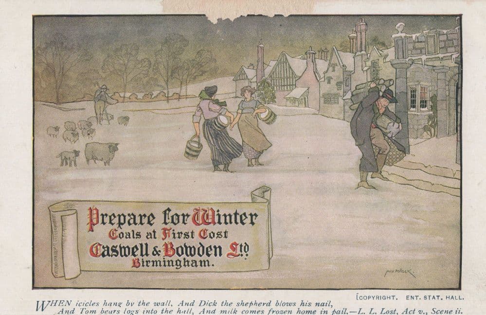Advertising Caswell & Bowen Coal Merchant Birmingham Xmas Postcard