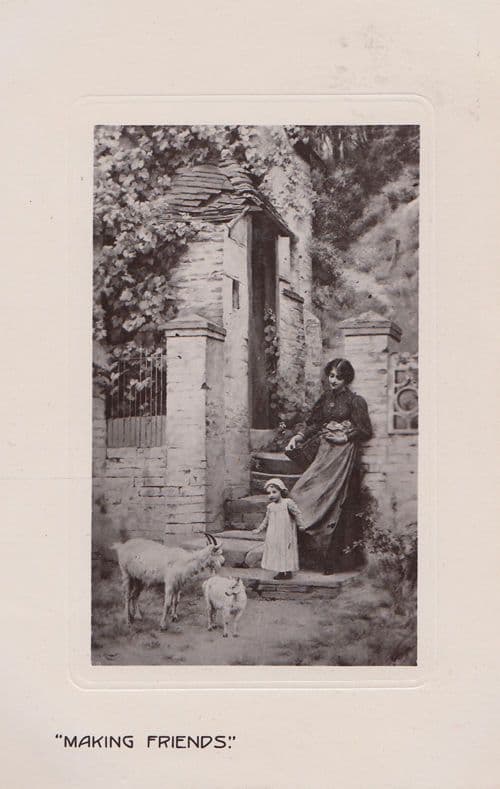 African Child Making Friends With Sheep Cattle Animals Antique 1907 Postcard