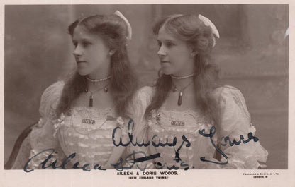 Aileen & Doris Woods New Zealand Australian Twins Rugby Singers Hand Signed Postcard