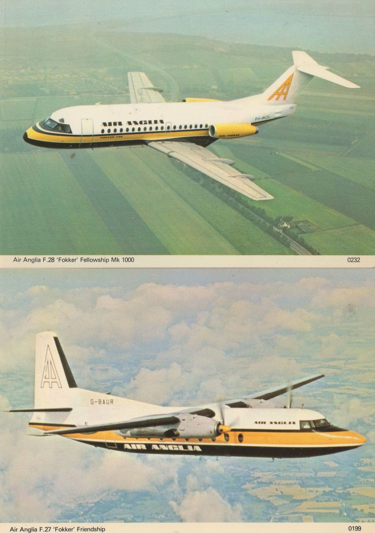 Air Anglia Fokker F28 Friendship 2x Plane Aircraft Postcard s