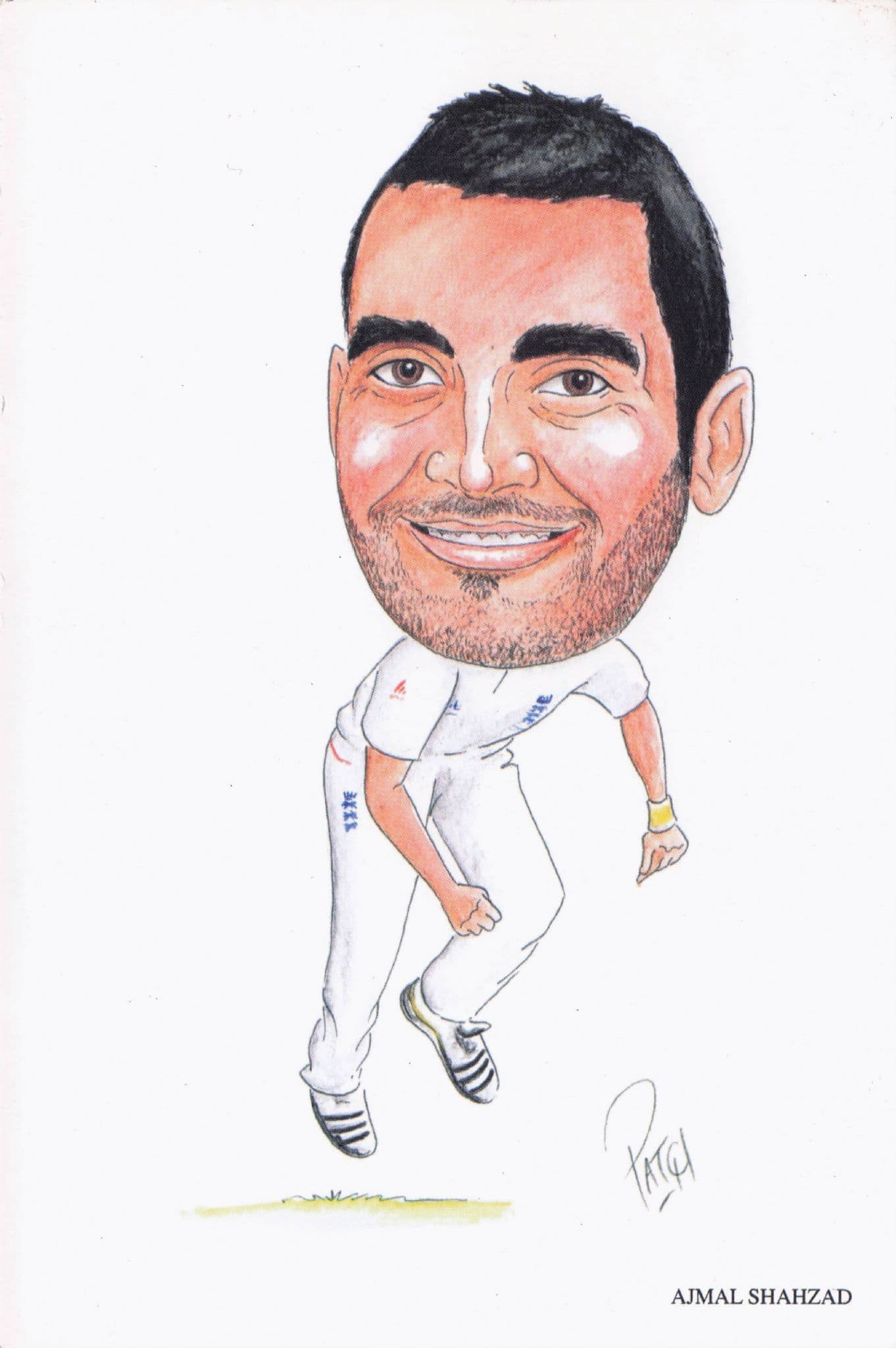Ajmal Shahzad England Cricket Team Comic Limited Edn Art Postcard