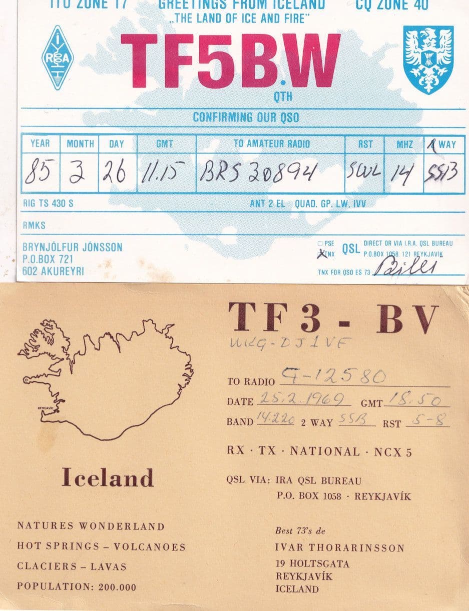 Akureyri Reykjavik Map 2x Iceland Amateur Radio QSL Card s