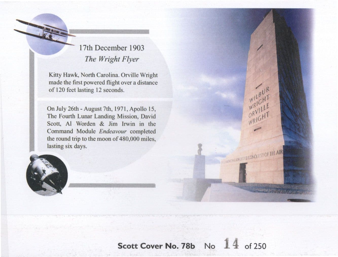 Al Worden Apollo 15 Limited Edition Wright Brothers Hand Signed FDC