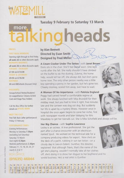 Alan Bennett BBC Play For Today More Talking Heads Janet Brown Hand Signed Flyer