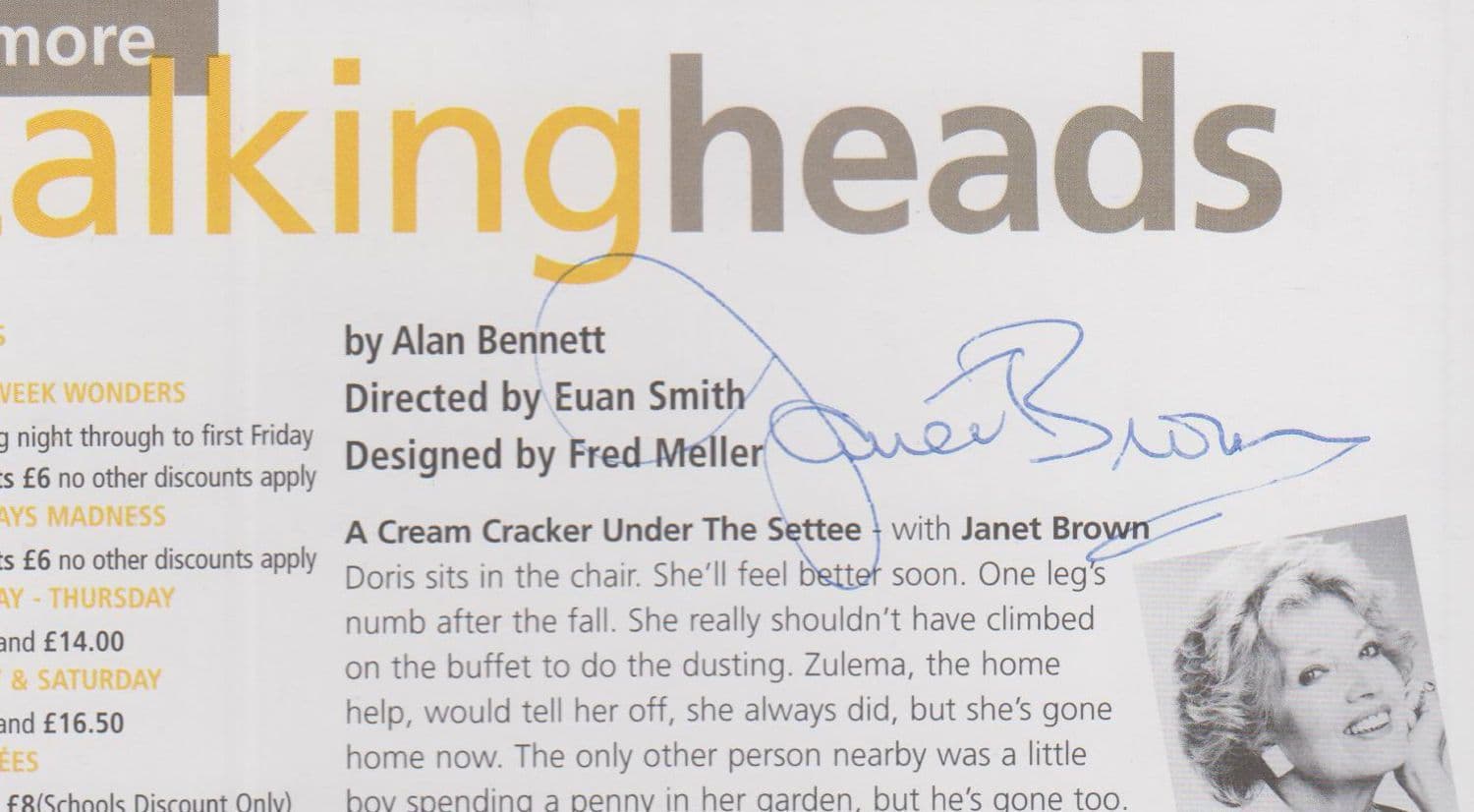 Alan Bennett BBC Play For Today More Talking Heads Janet Brown Hand Signed Flyer
