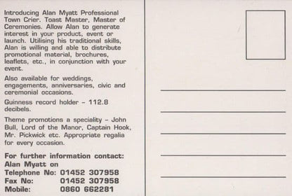 Alan Myatt Guiness Book Of Records Gloucester London Herts Town Crier Postcard