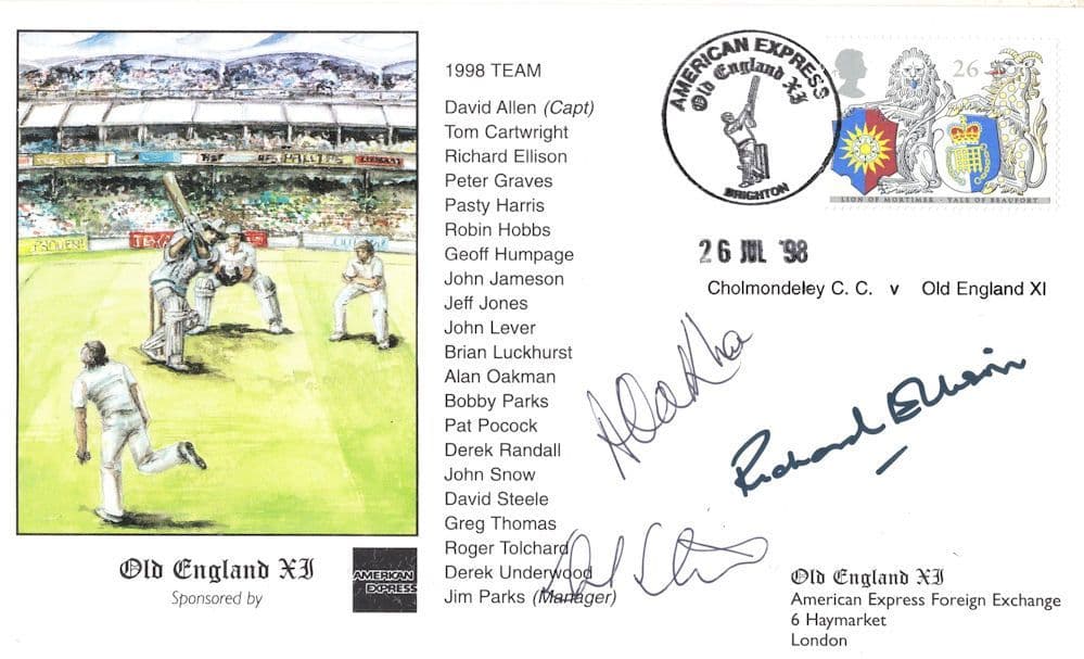 Alan Oakman Richard Ellison TRIPLE Cricket 1998 Hand Signed FDC