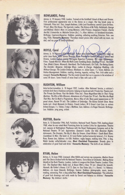 Alan Rothwell Carol Royle Blake's Seven 7 Hand Signed Autograph
