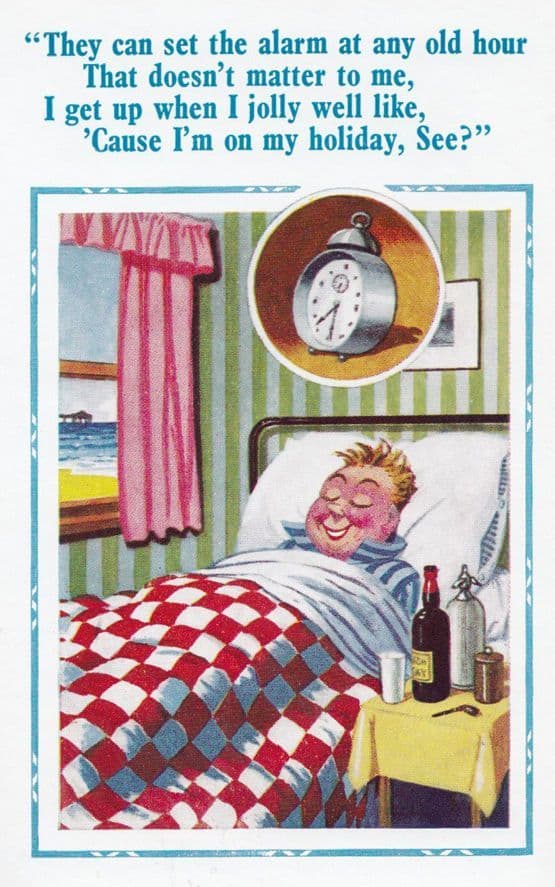 Alarm Clock In Hotel Switched Off Not Ringing on Holiday Comic Humour Postcard