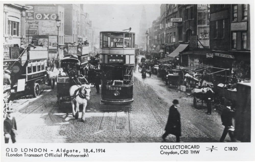 Aldgate Bus Tram in WW1 1914 London Transport Photo Postcard