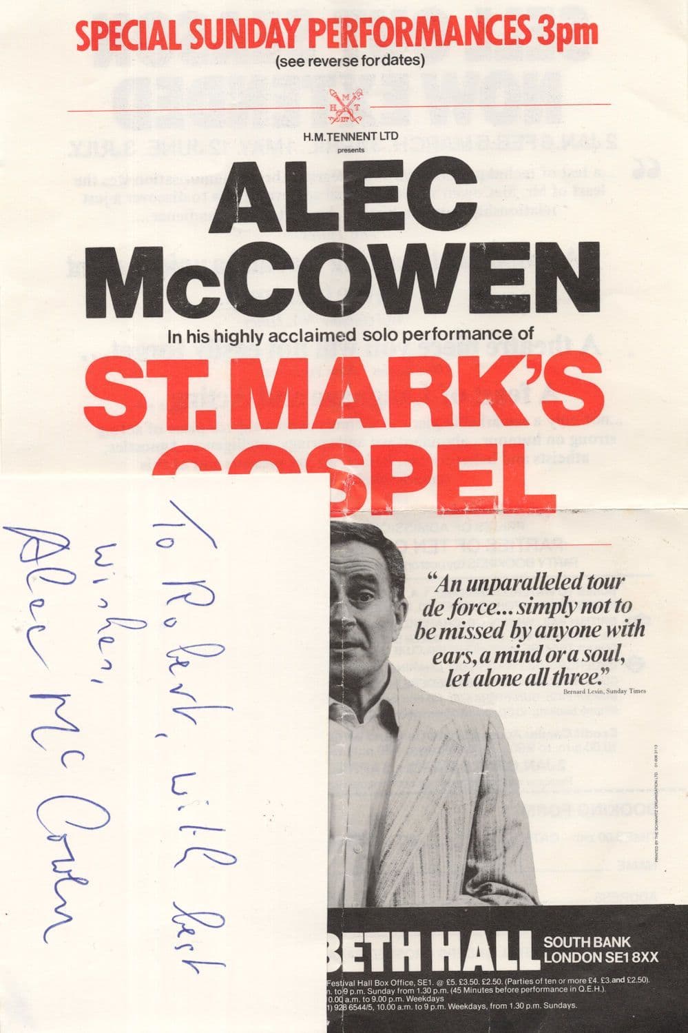 Alec McCowen James Bond Actor Rare Theatre Flyer & Autograph