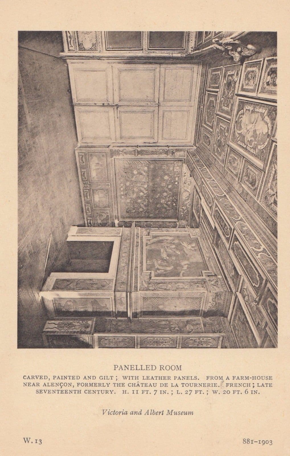 Alencon French Farm Panelled Room Leather London Museum Exhibit Old Postcard