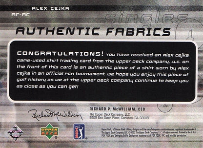 Alex Cejka Authentic Fabrics Singles PGA Golf 2003 Upper Deck Worn Shirt Card