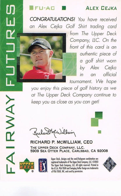 Alex Cejka Fairway Futures Fabric 2003 Real Golf Shirt Trade Card