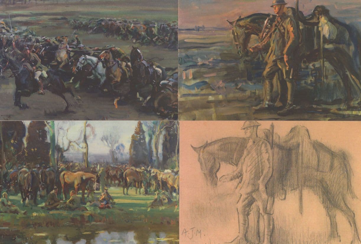 Alfred Munnings 4x WW2 Horse Canada Military Painting Postcard s