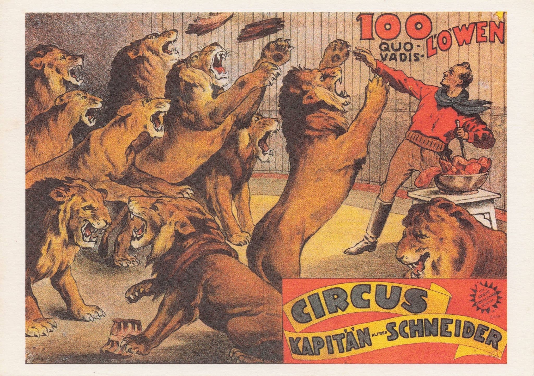 Alfred Schneider Kapitan Old German Lion Tamers Circus Poster Postcard