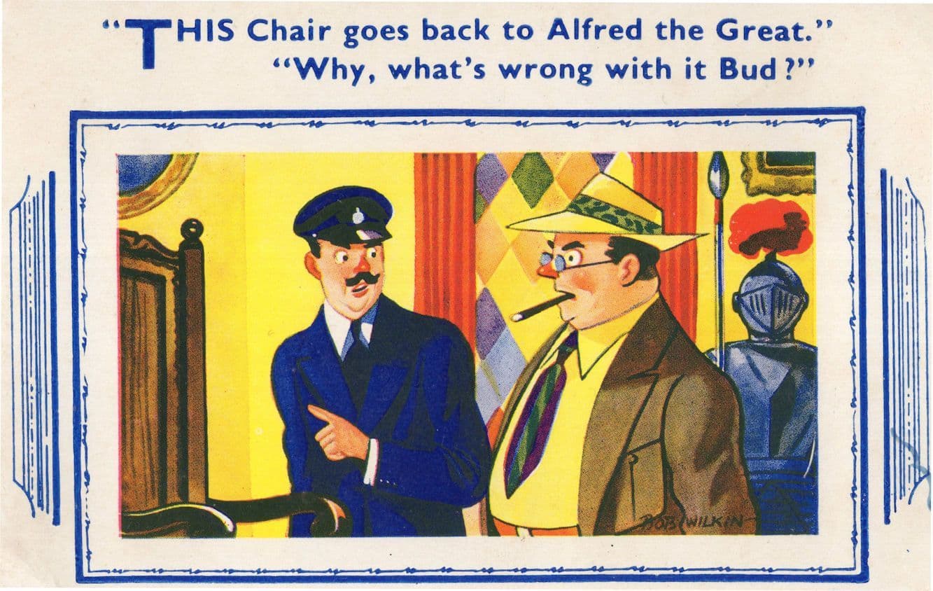 Alfred The Great Chair Knight Armour Museum Old 1960s Comic Postcard