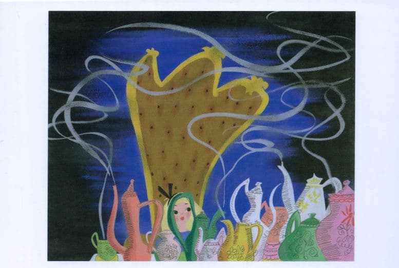 Alice in Wonderland Teapots Art Painting Storyboard Film Postcard