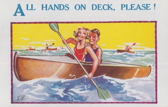 All Hands On Deck Please Wanding Hand On Boat Ship Risque Comic Humour Postcard