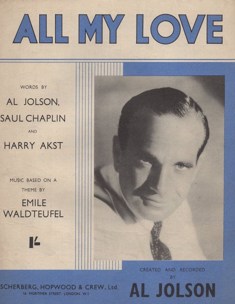 All My Love Rare Al Jolson Cover 1940s Sheet Music