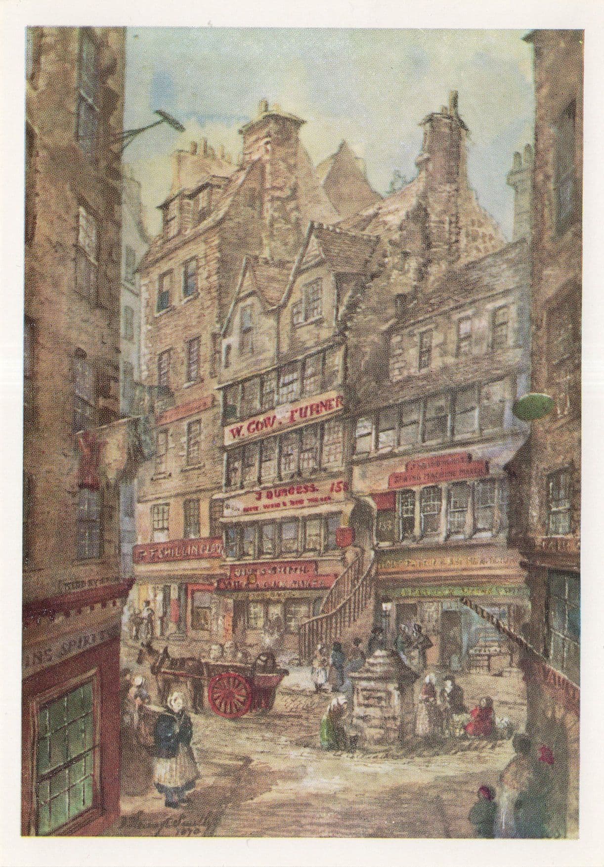 Allan Ramseys Shop High Street 1870 Edinburgh Scottish Painting Postcard