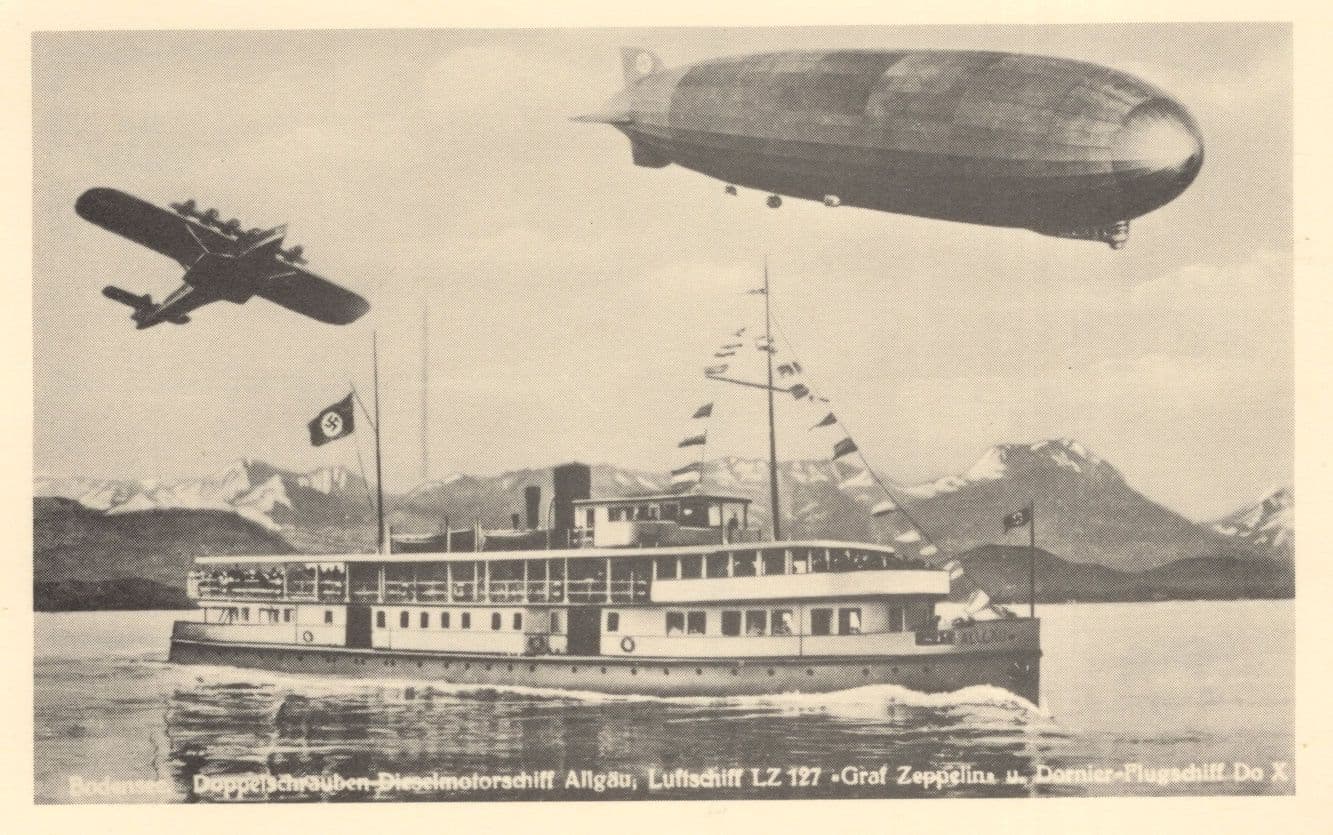Allgau Luftschiff War Graf Zeppelin Airship Ship Swastika Germany Military Postcard