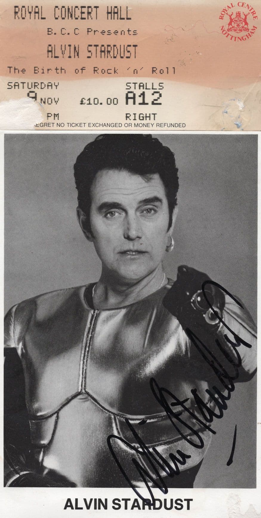 Alvin Stardust FRONT ROW 1980s Concert Ticket Hand Signed Photo