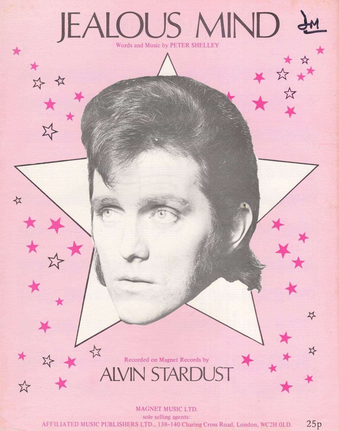 Alvin Stardust Jealous Mind 1970s Glam Rock Sheet Music