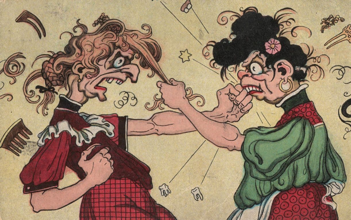 Amazing Antique Women Boxing Fighting Comic WW1 1917 Postcard
