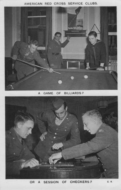 American Red Cross Service Clubs A Game Of Checkers Billiards Military Old Postcard