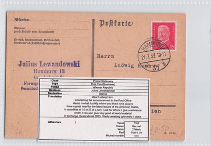 American States Philately Collector Hamburg 1933 German Old Postcard