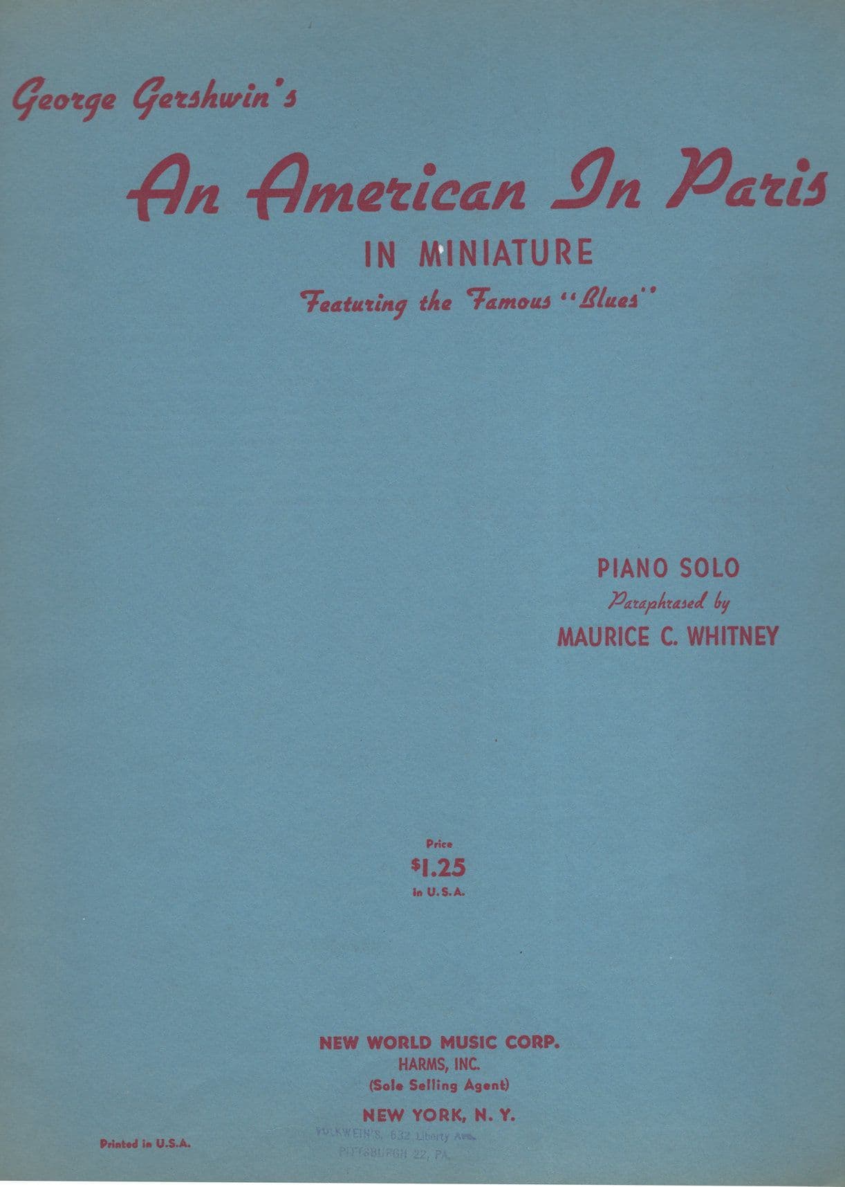 An American In Paris George Gershwin In Miniature XL Old Sheet Music