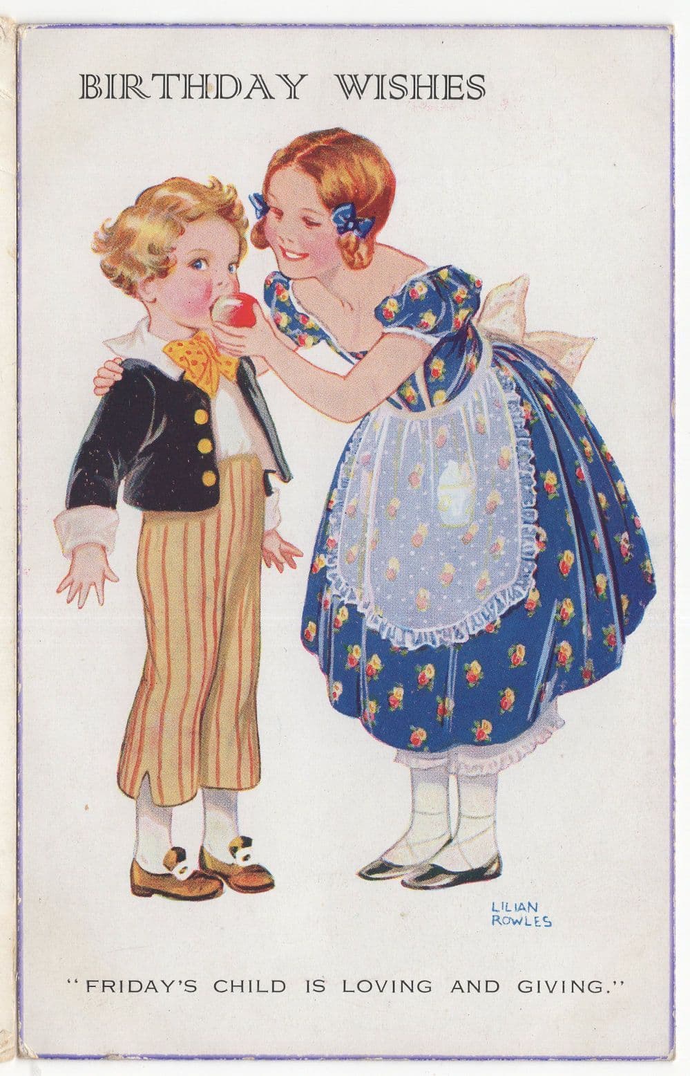 An Apple For Fridays Child Lilian Rowles Old Comic Postcard