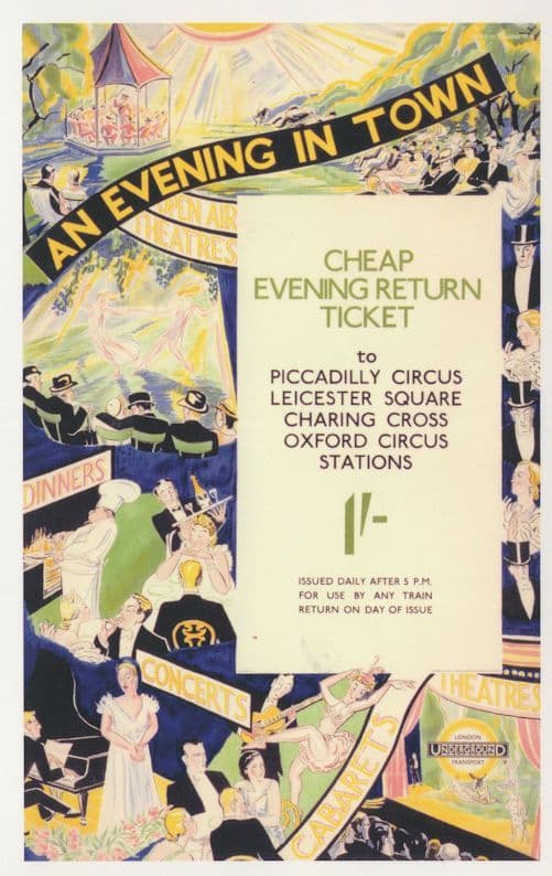 An Evening In Town London Theatre Underground Poster Postcard