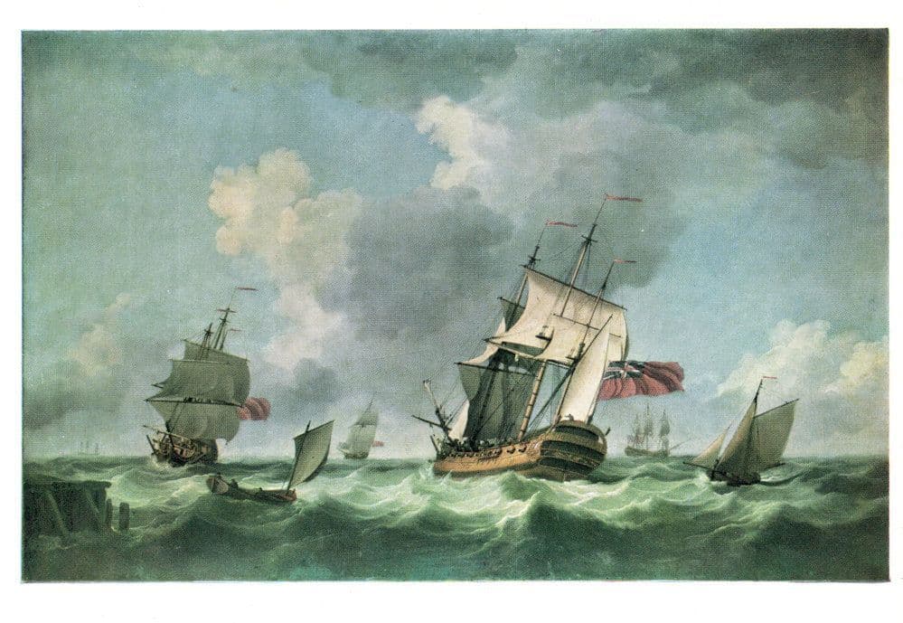 An Indiaman In A Fresh Breeze Tall Ship Painting Postcard